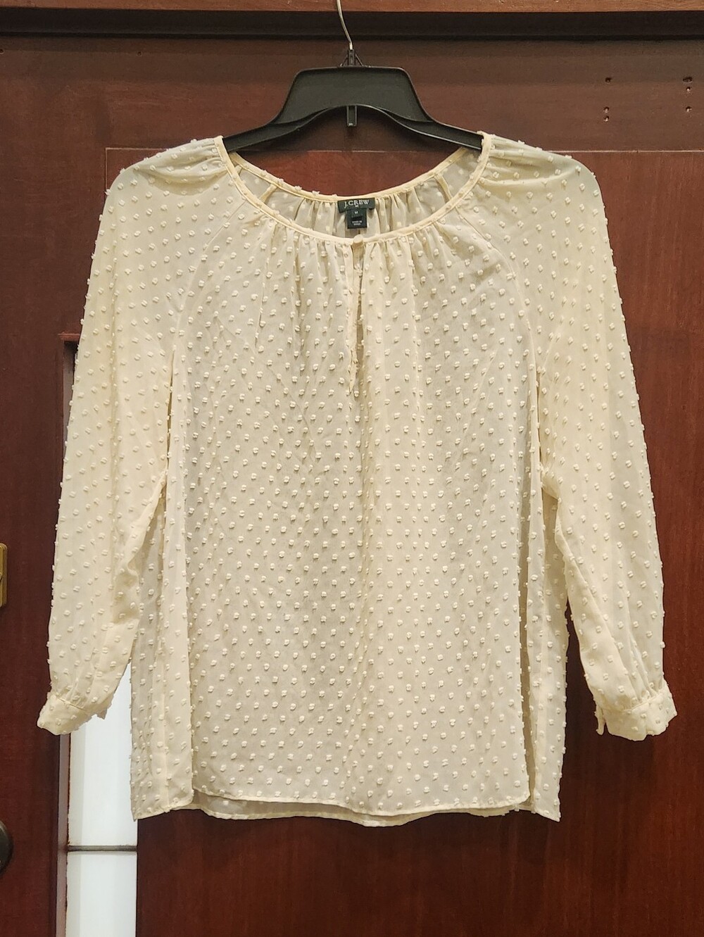 J. Crew Semi-Sheer Ivory Swiss Dot Peasant Blouse Feminine Bohemian